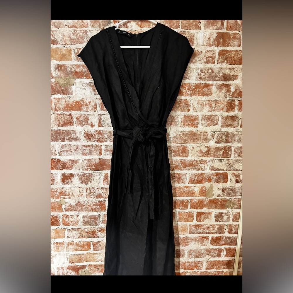 Mango Black Maxi Dress with Waist Tie - Picture 4 of 4